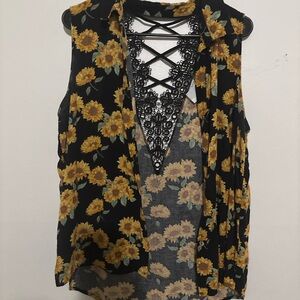 No Boundaries Black Sunflower Lace-Up Camisole